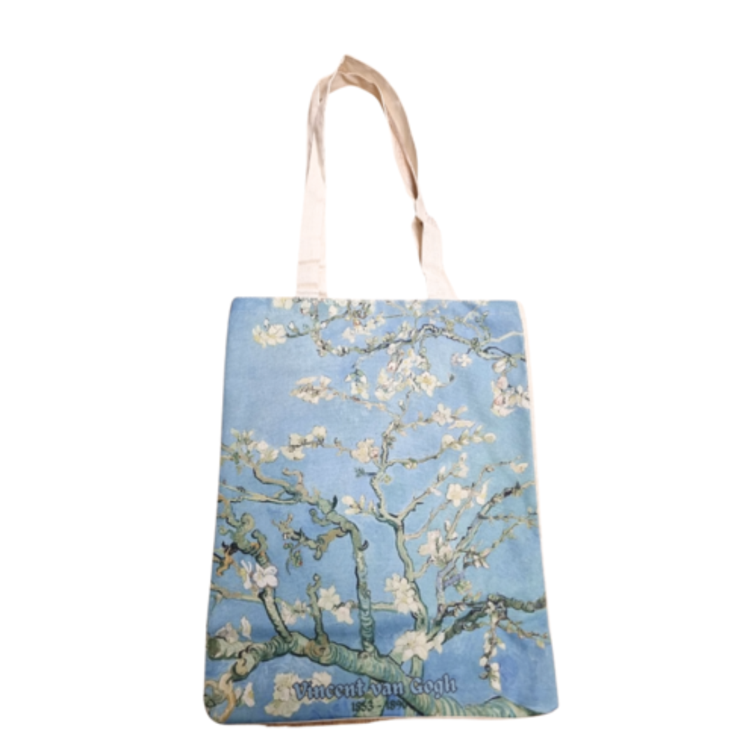 Katoenen canvas draagtas bedrukt met Van Gogh's 'Almond Blossom', ideaal voor dagelijks gebruik of als geschenk.